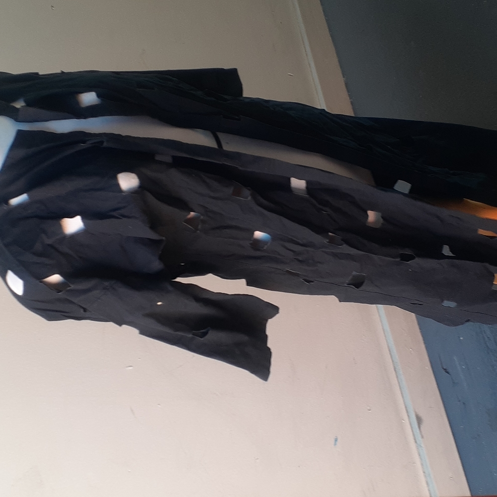Free Style Square cut outs open Front black Cloth duster Jacket 3/4 Sleeves M L - Picture 3 of 8